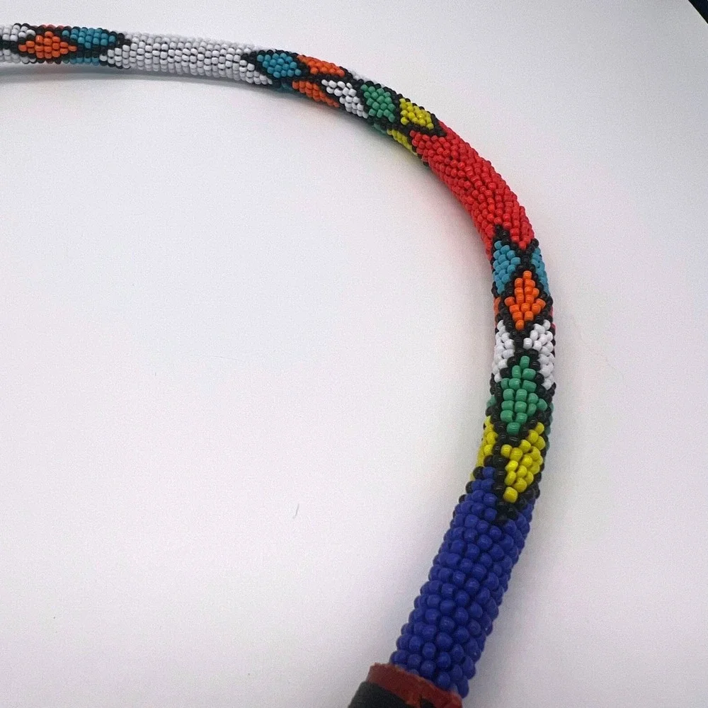 AL&C Beaded Leather Belt USA Vintage Medium Red Multicolor 1463 Native Southwest